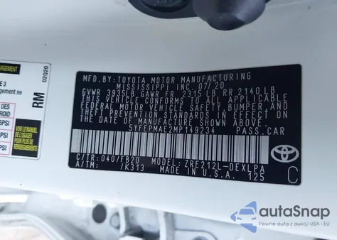 2021 Toyota Corolla Le from USA, damaged, VIN 5YFEPMAE2MP149234